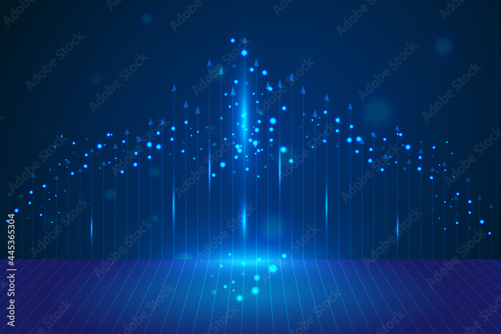 A straight line with a blue arrow rises above the background for a sense of space A straight line with a blue arrow rises above the background for a sense of space