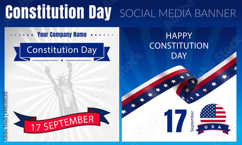 Constitution Day in United States. Holiday, Patriotic american elements. Celebrate annual in September 17, Citizenship Day. American Day. We the People. Poster, card, banner, background.
