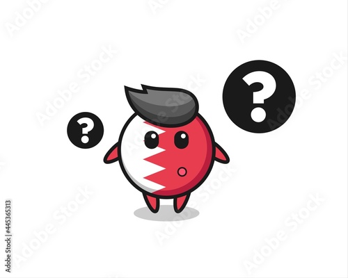 Cartoon Illustration of bahrain flag badge with the question mark