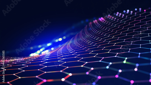 Fototapeta Naklejka Na Ścianę i Meble -  Cyberspace and Big Data Analytics. Hexagon and honeycomb, digital field, private information network, encrypted data, satellite internet, nanostructure 3D illustration