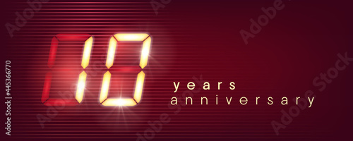 10 years anniversary vector logo, icon. Template banner with electronic numbers for 10th anniversary