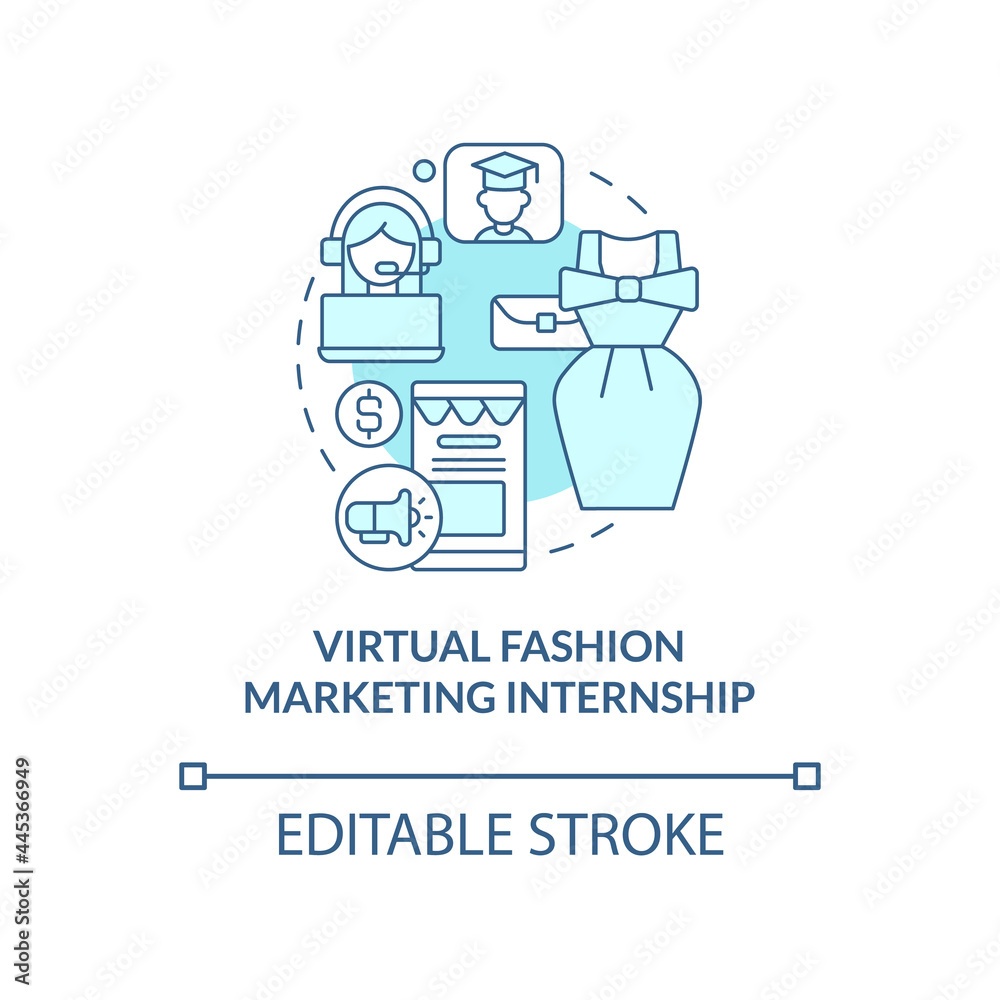 Virtual fashion marketing internship concept icon. Remote working opportunity for fashion designer abstract idea thin line illustration. Vector isolated outline color drawing. Editable stroke Virtual fashion marketing internship concept icon. Remote working opportunity for fashion designer abstract idea thin line illustration. Vector isolated outline color drawing. Editable stroke