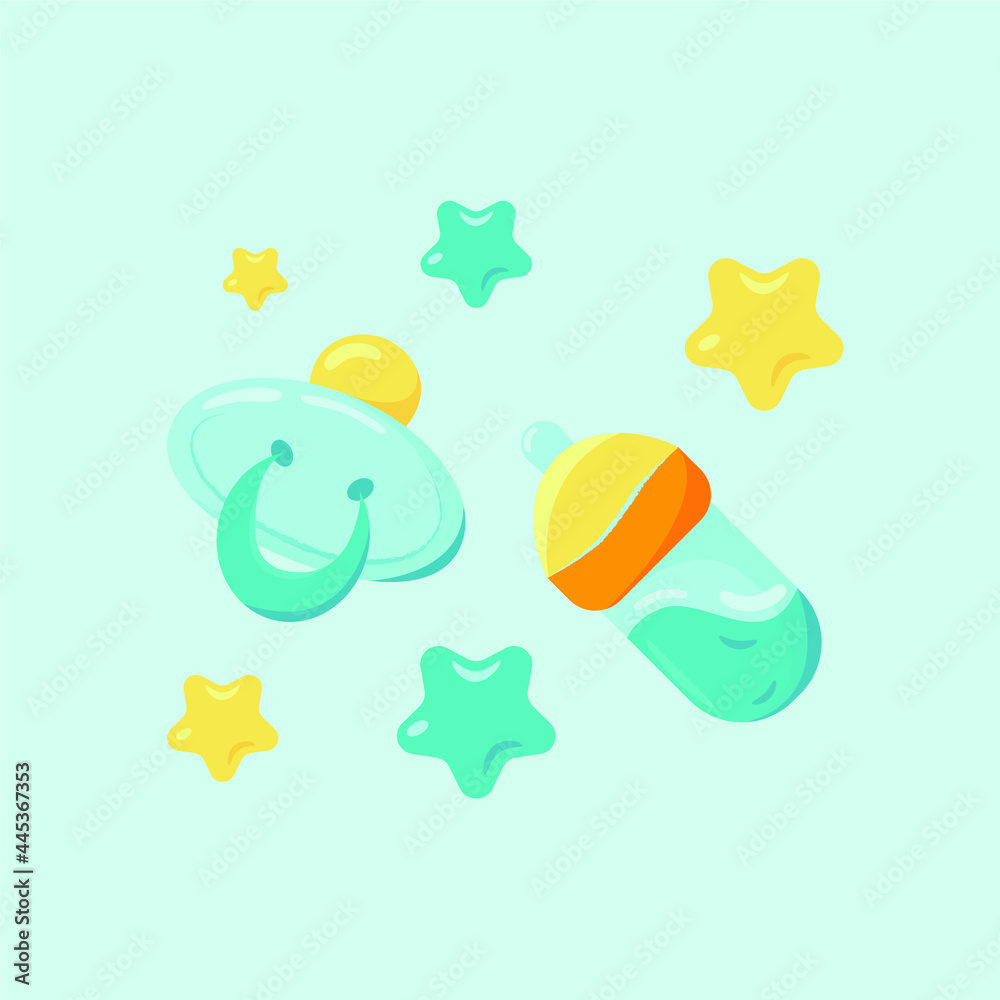 Baby set pacifier and bottle for a newborn boy, set and pattern Baby set pacifier and bottle for a newborn boy, set and pattern