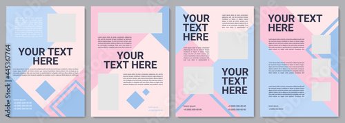 Pastel pink promotional brochure template. Company info. Flyer, booklet, leaflet print, cover design with copy space. Your text here. Vector layouts for magazines, annual reports, advertising posters