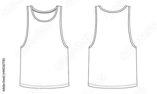 Tank top Overall technical sketch template front and back view isolated on white background. Fashion Dress design vector art illustration eps 10.