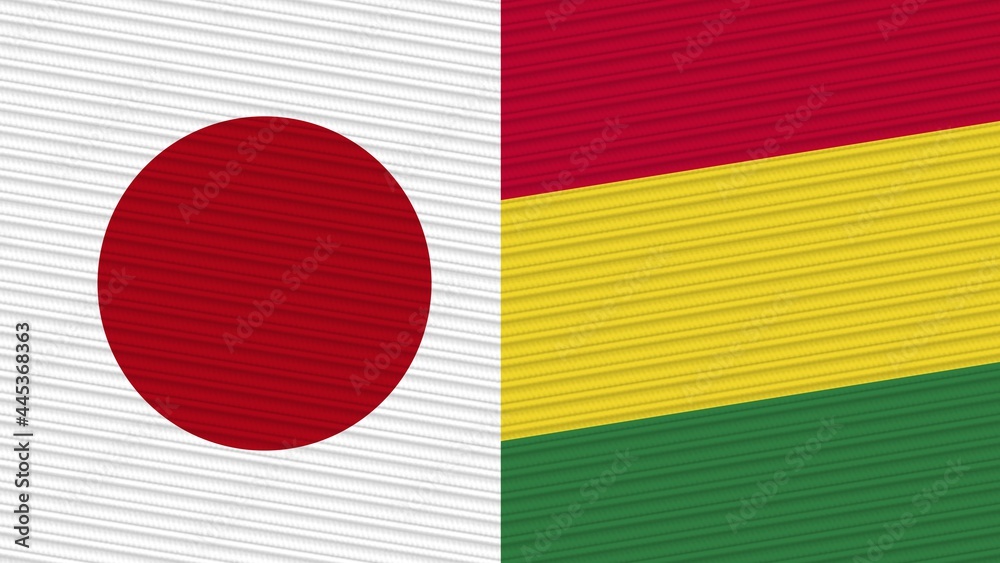 Bolivia and Japan Two Half Flags Together Fabric Texture Illustration