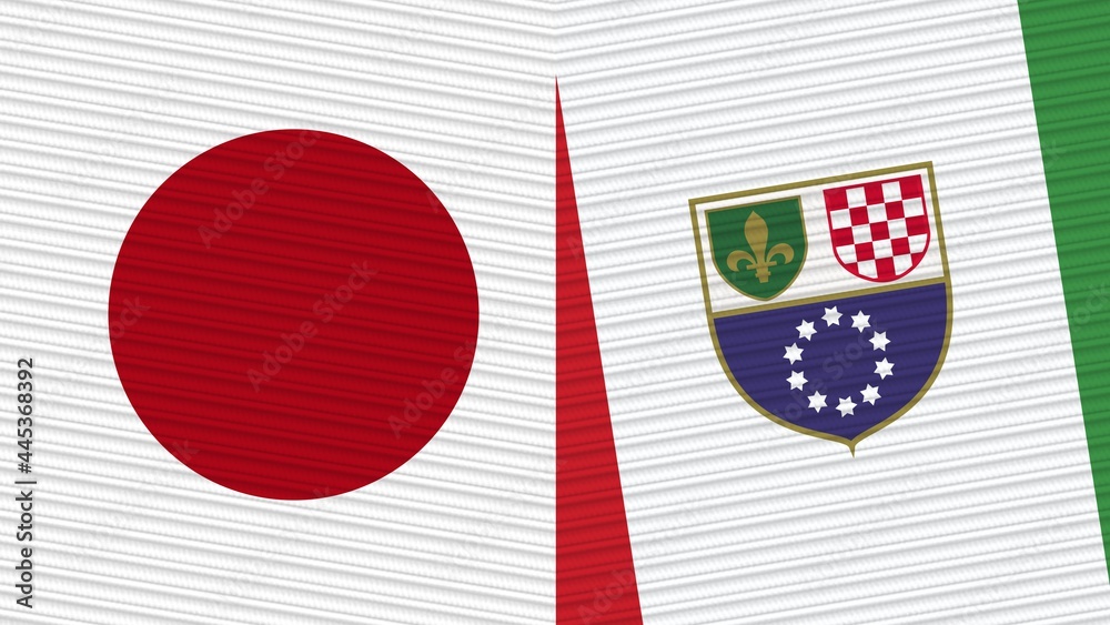 Bosnia and Herzegovina Federation and Japan Two Half Flags Together Fabric Texture Illustration
