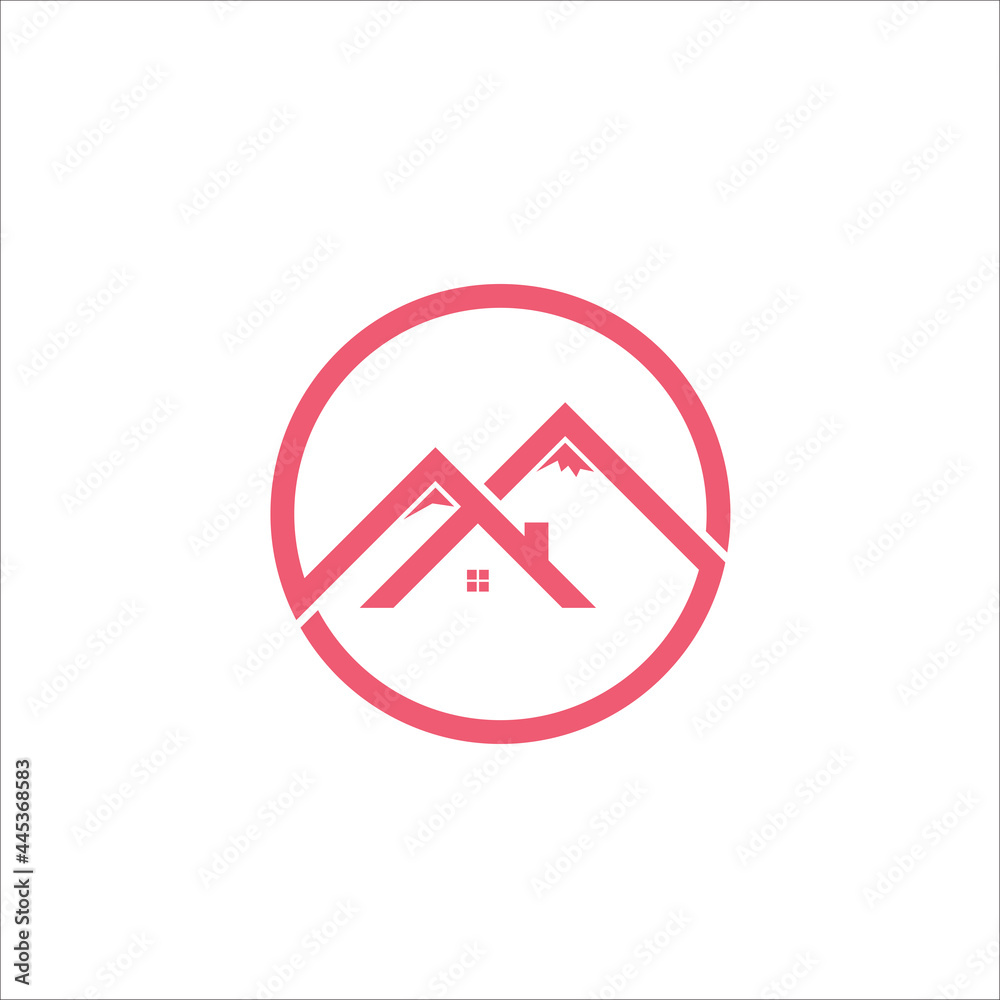 Mountain and home Logo Vector line design symbol. Mountain and home Logo Vector line design symbol.