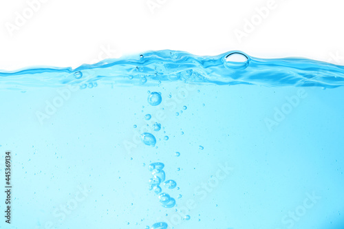 Blue surface water and air bubble isolated on white background