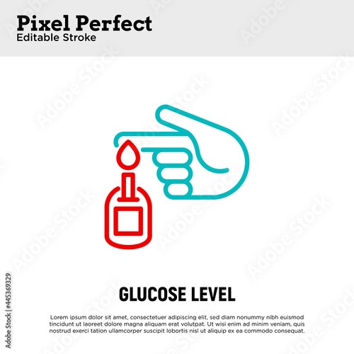 Check glucose level. Glucometer thin line icon. Self care during diabetes. Medical equipment. Pixel perfect, editable stroke. Vector illustration.