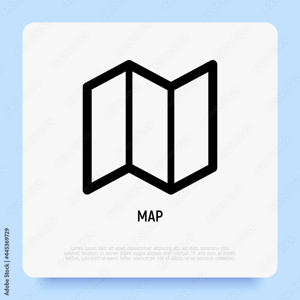 Folded map. System line icon. Navigation, direction. Vector illustration. Folded map. System line icon. Navigation, direction. Vector illustration.