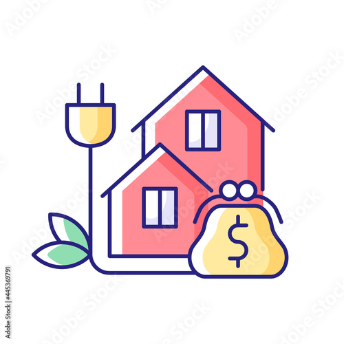 Green pricing program RGB color icon. Utility service cost for residential buildings. Paying for electrical power. Isolated vector illustration. Price for energy purchase simple filled line drawing
