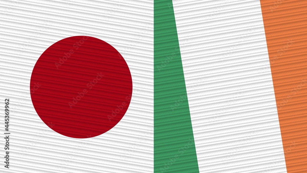 Ireland and Japan Two Half Flags Together Fabric Texture Illustration Ireland and Japan Two Half Flags Together Fabric Texture Illustration