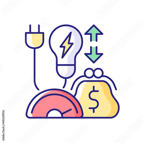 Energy efficiency program RGB color icon. Policy for purchasing electrical power. Resource supply consumption for cost. Isolated vector illustration. Energy purchase simple filled line drawing