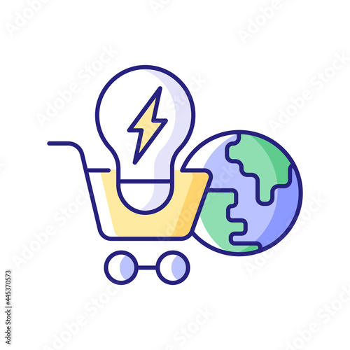 Global energy markets RGB color icon. International renewable power supply. Efficient consumption of electricity worldwide. Isolated vector illustration. Energy purchase simple filled line drawing