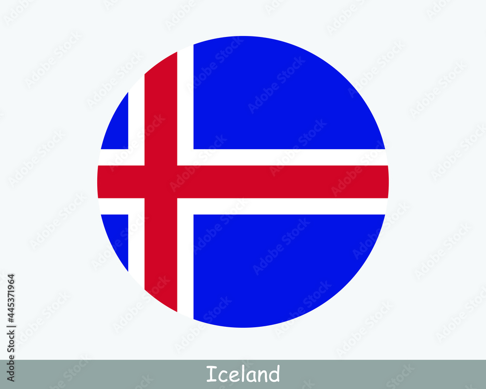 Obraz premium Iceland Round Circle Flag. Icelandic Circular Button Banner Icon. EPS Vector