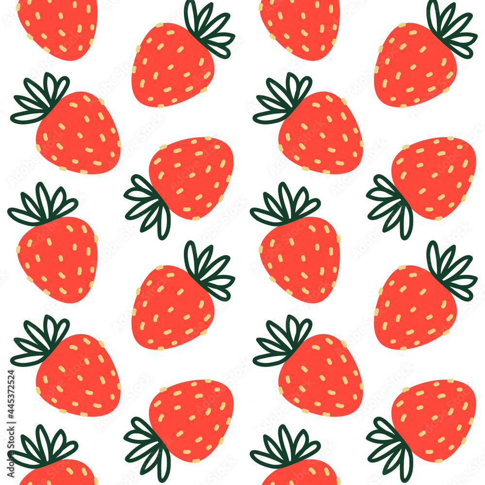 Seamless pattern with cute strawberries isolated on white - cartoon background for happy summer design Seamless pattern with cute strawberries isolated on white - cartoon background for happy summer design