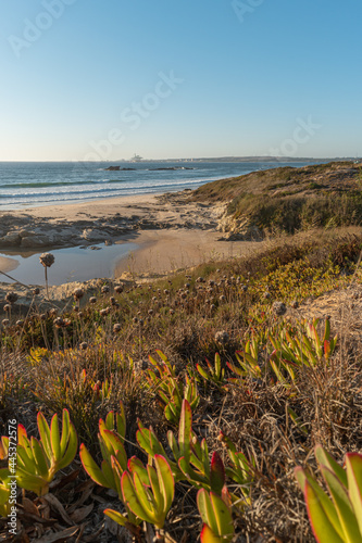 Landscape of Sao Torpes beach Portugal at sunset. photo