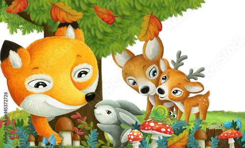 Fototapeta Naklejka Na Ścianę i Meble -  cartoon scene with forest animals friends illustration