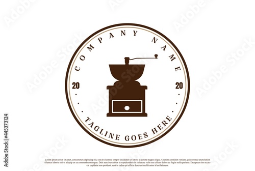 Retro Coffee Grinder for Cafe Restaurant or Farm Product Logo Design Vector
