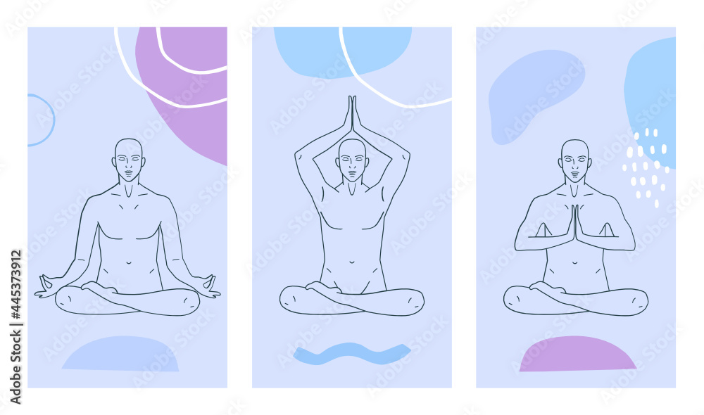Male oneline silhouette in lotus position. Meditation illustration
