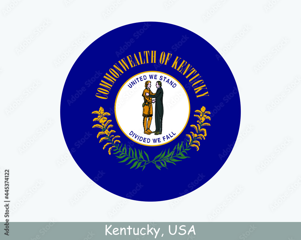 Kentucky Round Circle Flag. KY USA State Circular Button Banner Icon. Kentucky United States of America State Flag. Bluegrass State EPS Vector