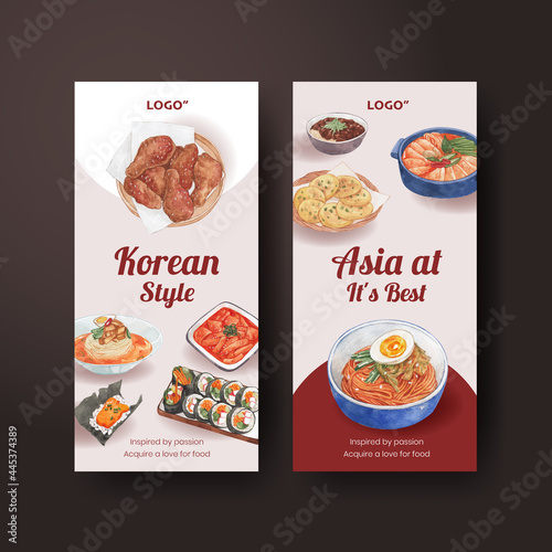 Flyer template with Korean foods concept,watercolor style