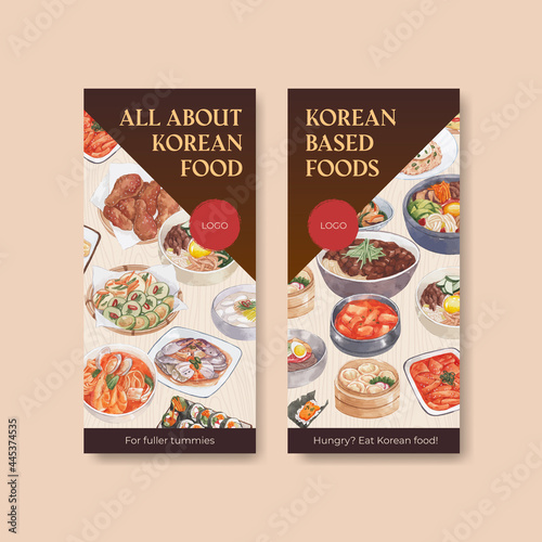Flyer template with Korean foods concept,watercolor style