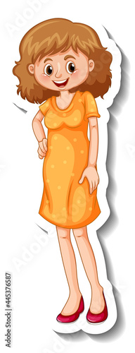 A sticker template with a woman wearing yellow dress in standing pose