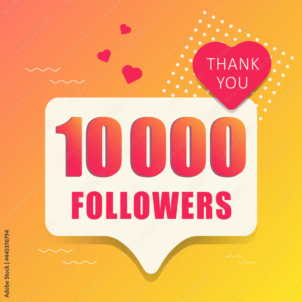 Naklejka premium Thank you 10 000 followers. Banner, button, poster for social networks. Vector illustration.