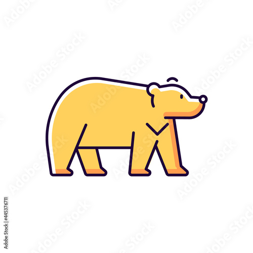 Formosan bear yellow RGB color icon. Isolated vector illustration. White-throated taiwanesse mammal. Asiatic wildlife representation. Stocky build black fur taiwan endemic simple filled line drawing