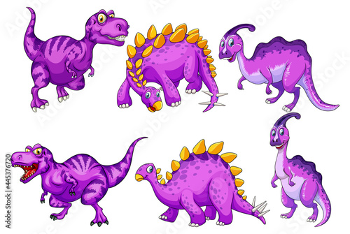 Set of purple dinosaur cartoon character