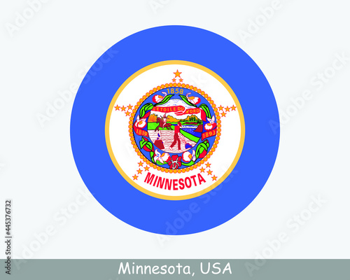 Minnesota Round Circle Flag. MN USA State Circular Button Banner Icon. Minnesota United States of America State Flag. Land of 10,000 Lakes, North Star State, Gopher State EPS Vector