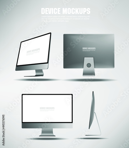 Presentation of a new generation computer. Realistic personal computer from different angles. 3D projection PC.  Powerful candy bar. New PC monoblok presentation