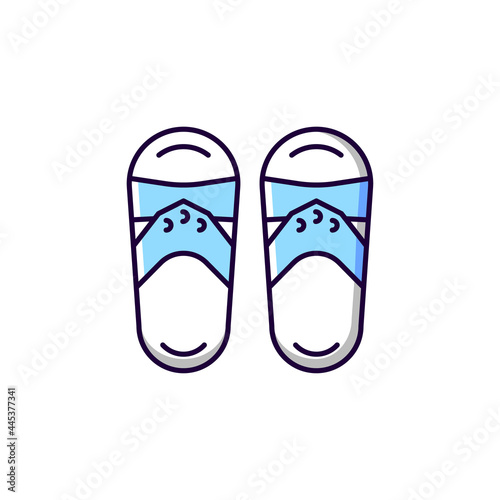 Taiwanese slippers blue and white RGB color icon. Isolated vector illustration. Traditional walking shoes. Warm weather feet protection. Asian summertime footwear simple filled line drawing