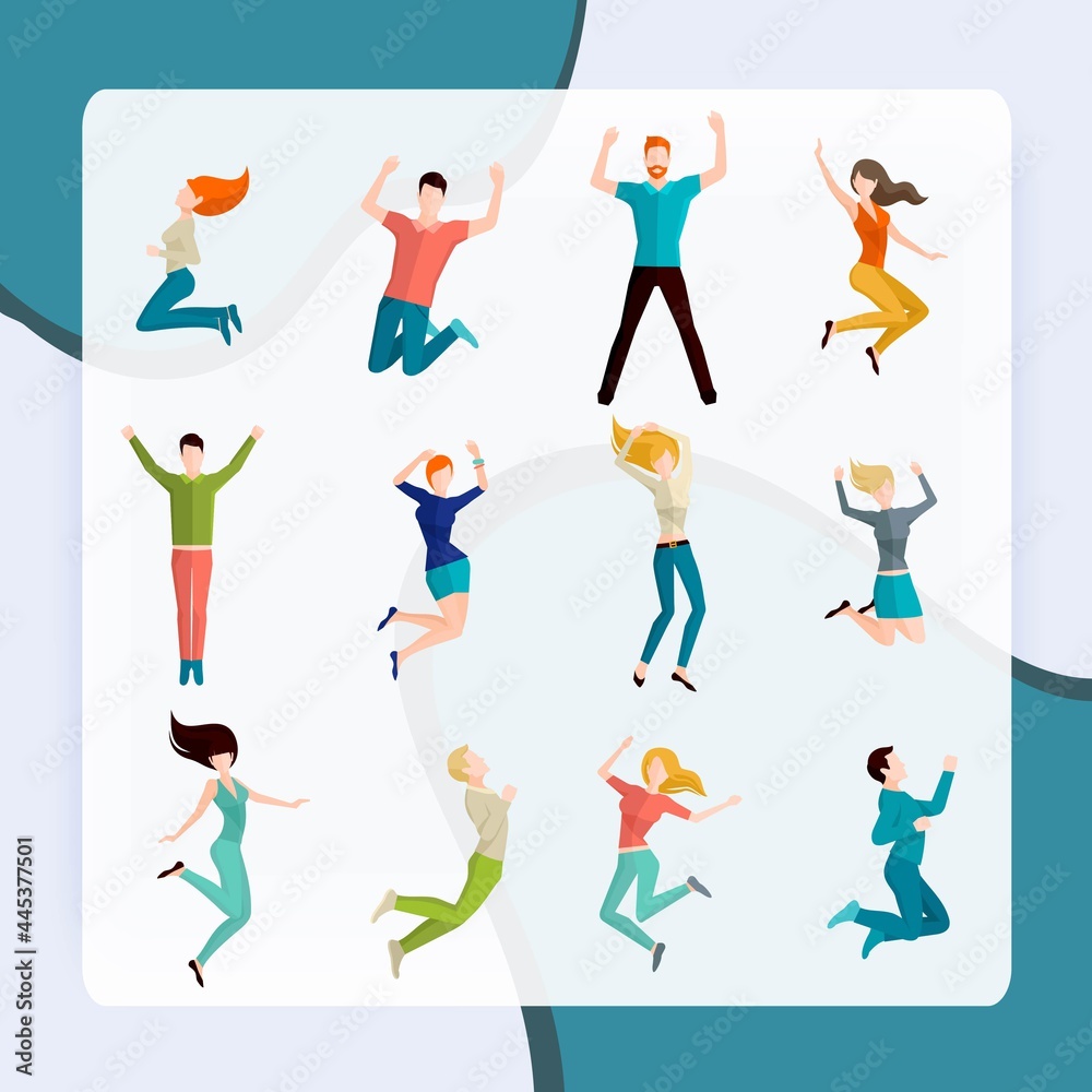 Jumping high male and female people avatar set isolated vector illustration Jumping high male and female people avatar set isolated vector illustration