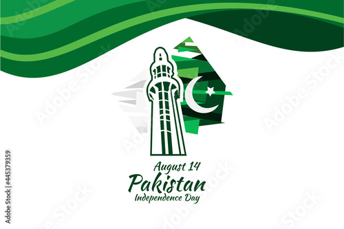 August 14, Happy Pakistan Independence Day vector illustration. Suitable for greeting card, poster and banner