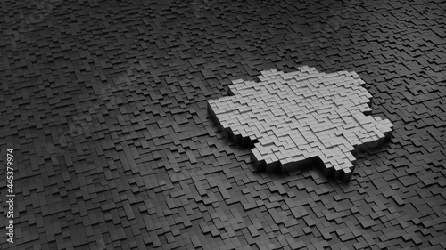 33d rendering cubes in shape of symbol of lotus light colored on dark