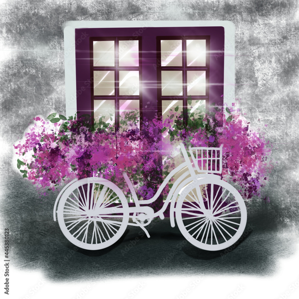 romantic picture, declaration of love, retro bike, white, delicate wild flowers,country style