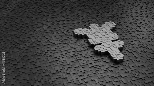 33d rendering cubes in shape of symbol of Neptune symbol light colored on dark