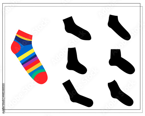 a logical game for children. find the right shade for the sock. vector