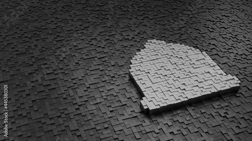 33d rendering cubes in shape of symbol of plant in glass light colored on dark