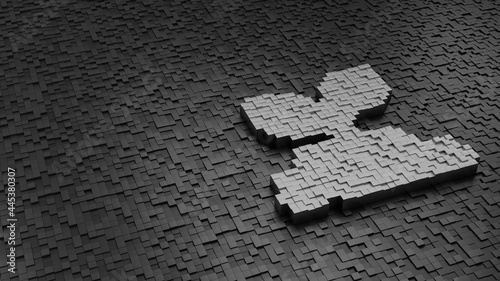 33d rendering cubes in shape of symbol of plant in soil light colored on dark