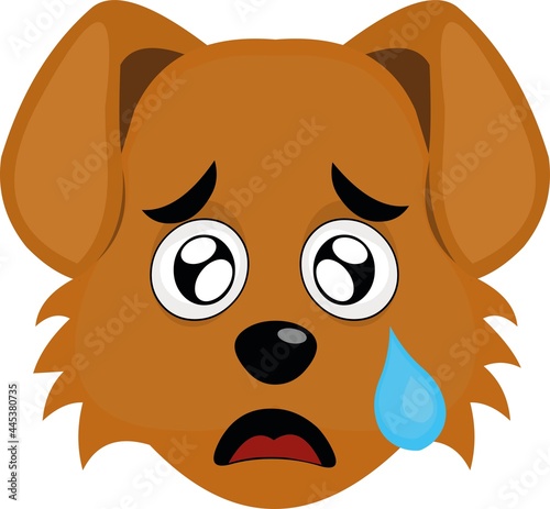 Vector emoticon illustration of a cartoon dog's face with a sad expression and a tear falling from his eye