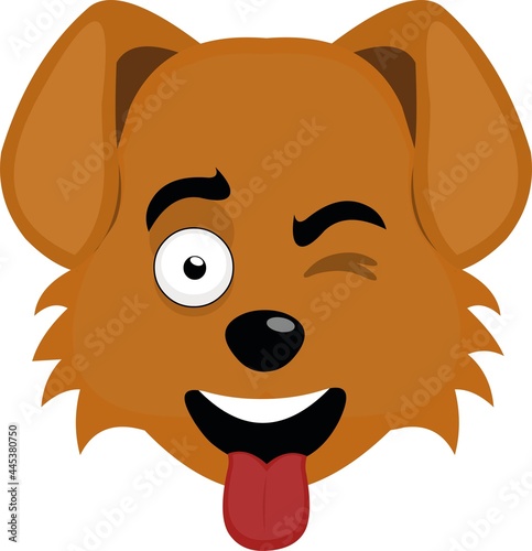 Vector emoticon illustration of a cartoon dog's face sticking out his tongue and winking