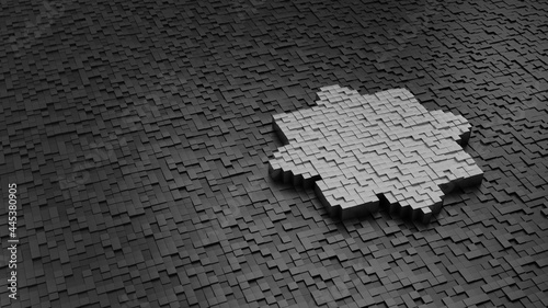 33d rendering cubes in shape of symbol of sunflower light colored on dark