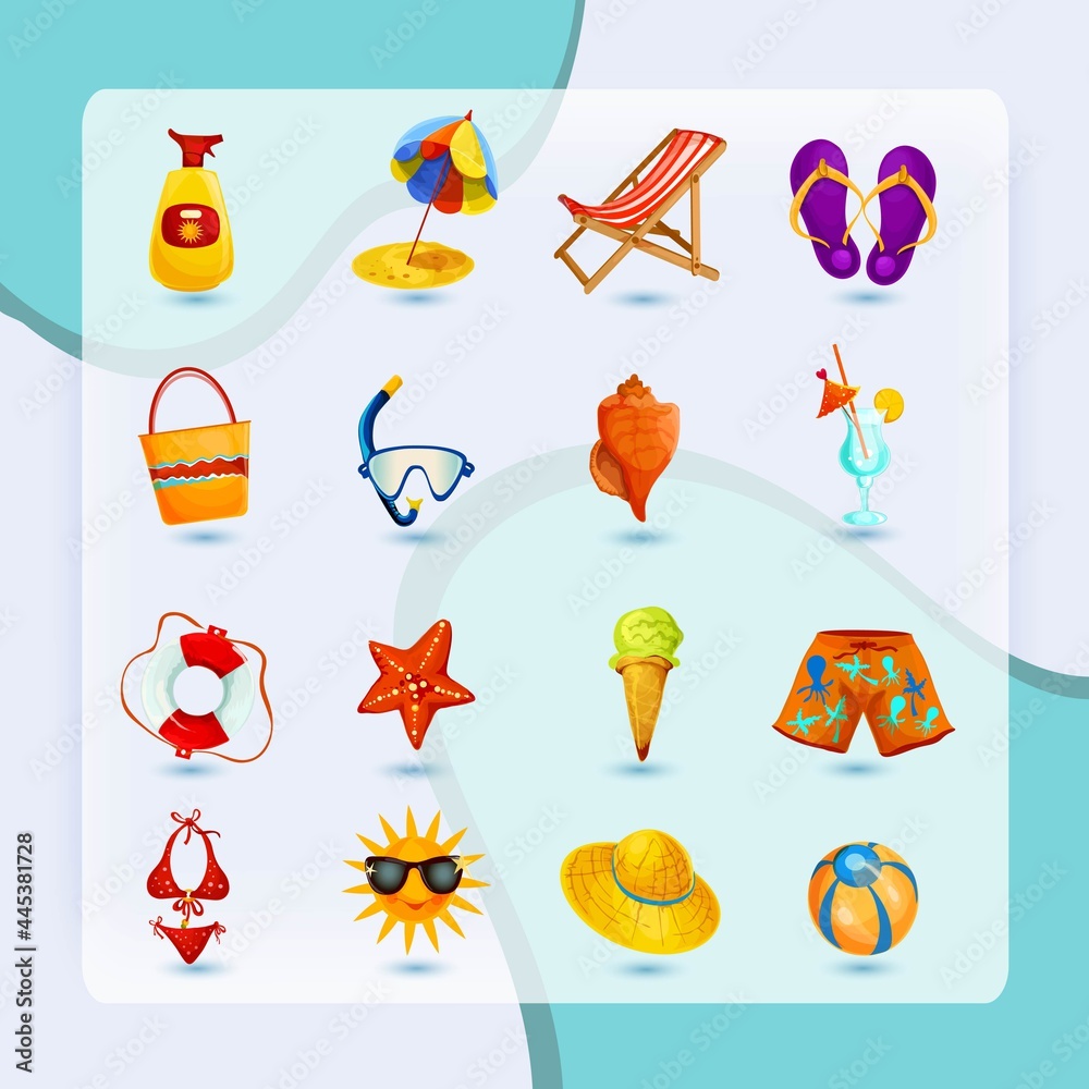 Summer holidays decorative icon set with ice cream shorts lifebelt sea star isolated vector illustration