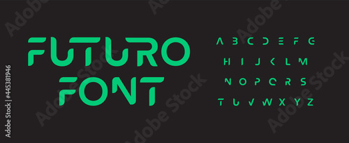Future font alphabet. Minimal science fiction and futuristic letters. Smart space typographic design for technology IT conpany logo, digital display graphic, innovation science text. Vector typeset