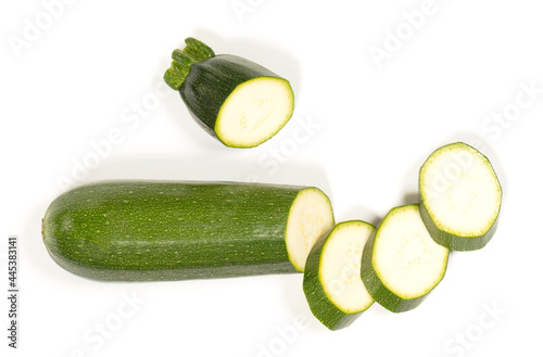 Sliced zucchini on white background