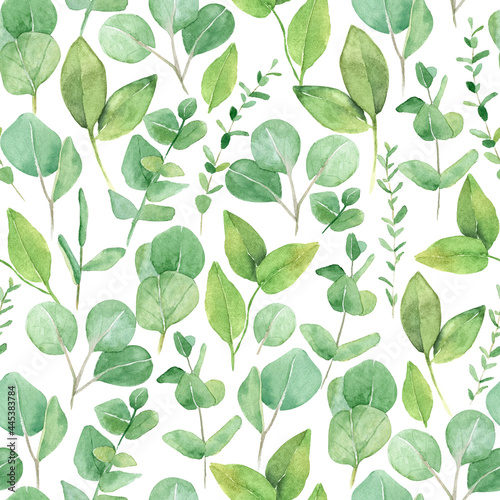 watercolor green leaves seamless pattern. © Наiра Кобзар
